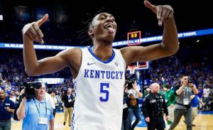 a Kentucky Wildcat player celebrating a win