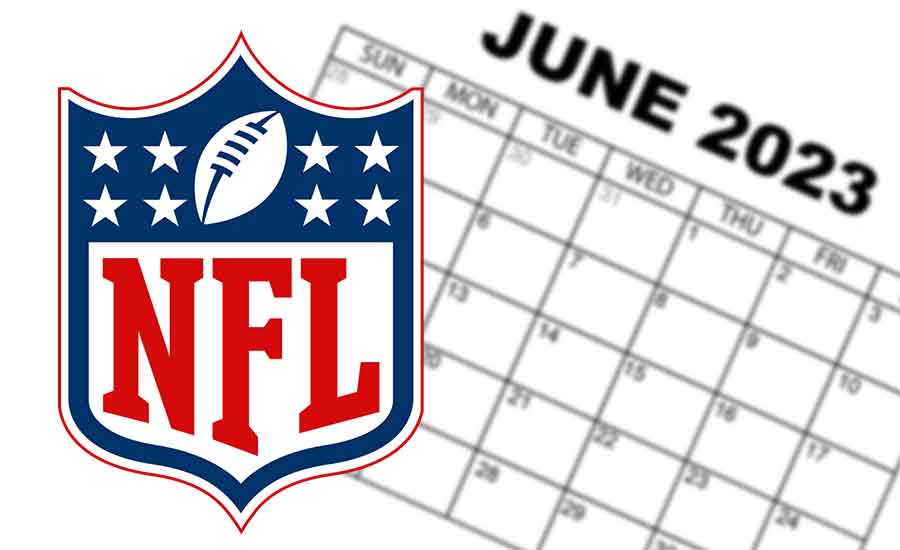 an NFL logo over a June 2023 calendar