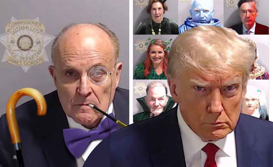 Trump mug shots with his associates adorned as Batman villians