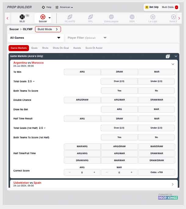 Bovada prop builder app